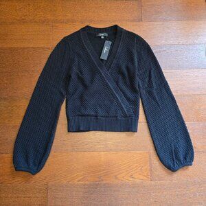 NWT Lulus Sweetest Fashion Black Crochet Knit Surplice Sweater Wrap Womens Small